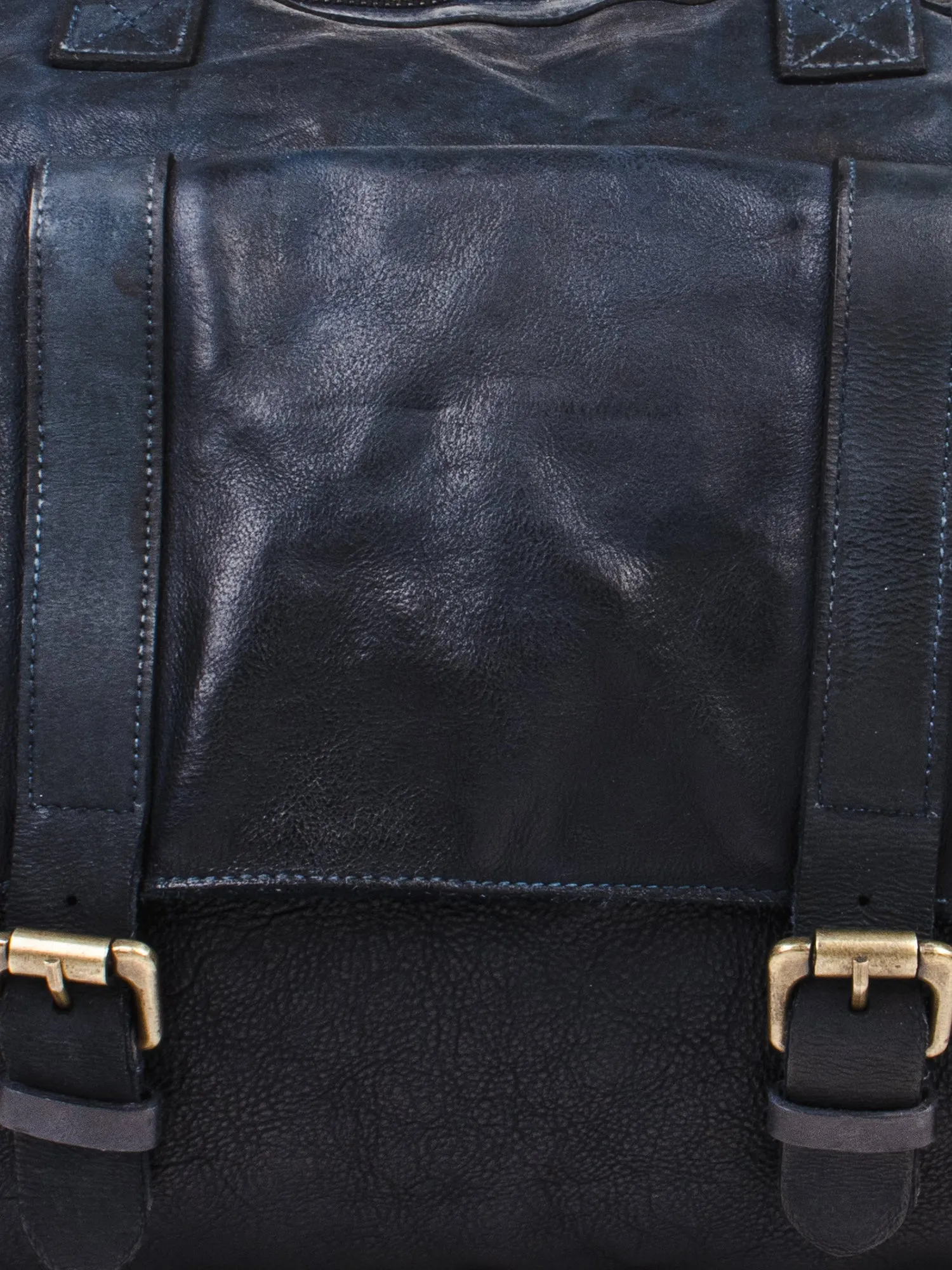 Ethan: Navy Weekender Bag In Washed Leather For Travel