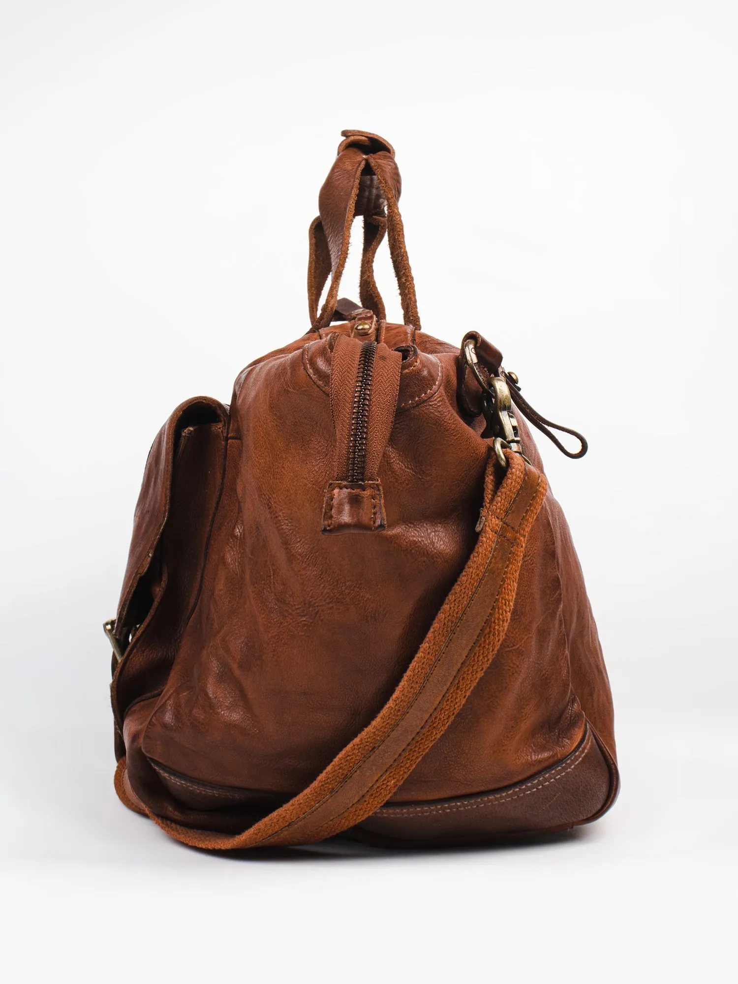 Ethan: Navy Weekender Bag In Washed Leather For Travel