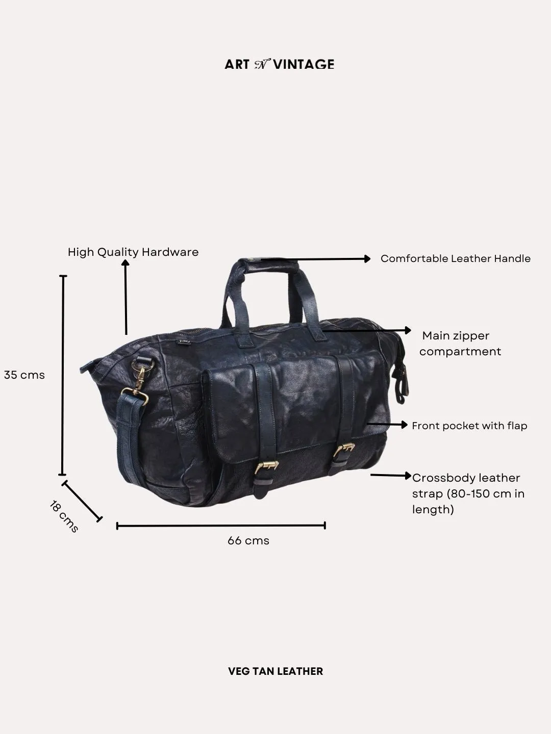 Ethan: Navy Weekender Bag In Washed Leather For Travel