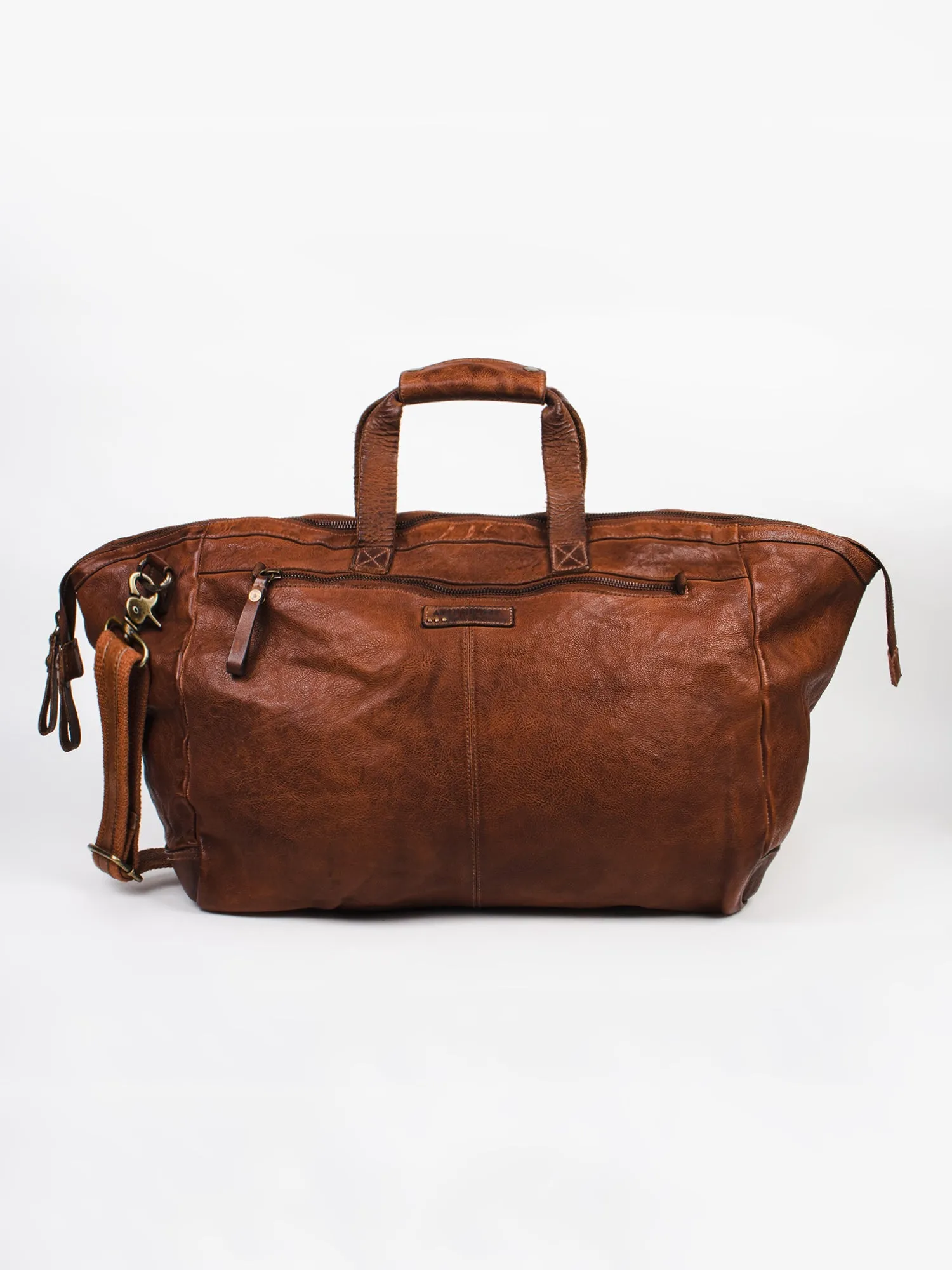 Ethan: Navy Weekender Bag In Washed Leather For Travel