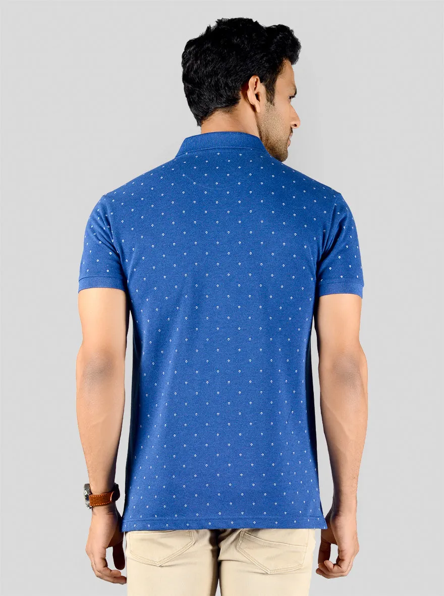 Federal Blue Printed Slim Fit Polo T-shirt | Greenfibre