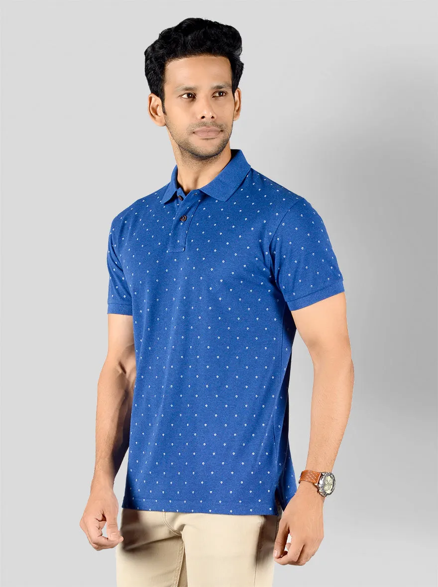 Federal Blue Printed Slim Fit Polo T-shirt | Greenfibre