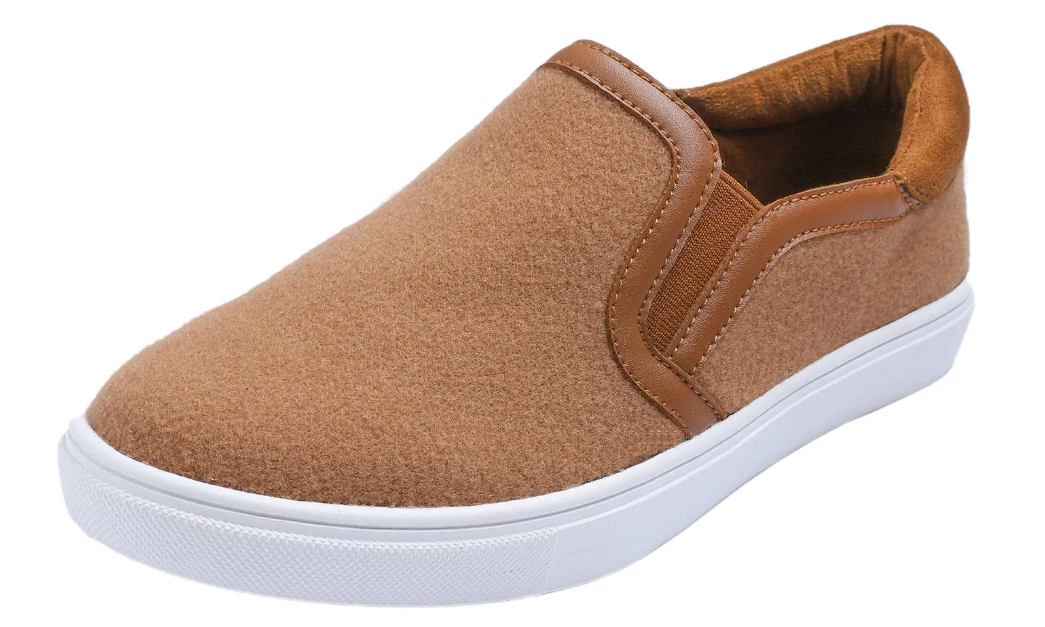 Feversole Women's Casual Slip On Sneaker Comfort Cozy Winter Warm Loafer Low Top Faux Camel Woolen