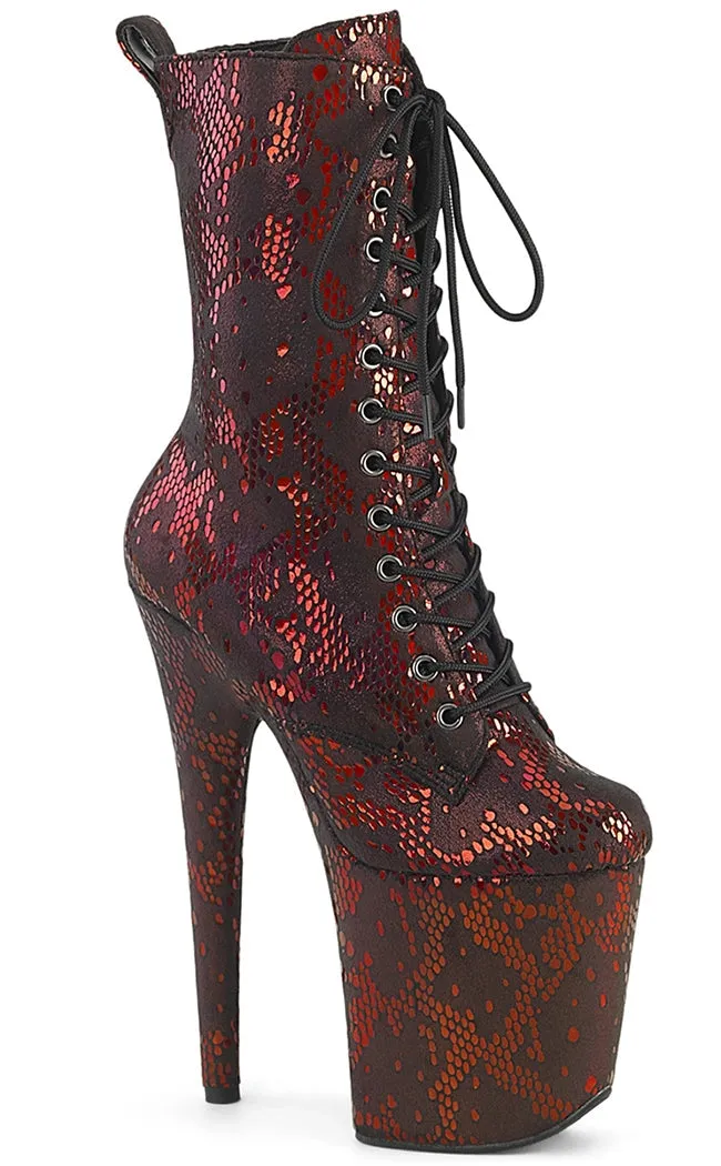 FLAMINGO-1040SPF Red Metallic Snake Print Ankle Boots