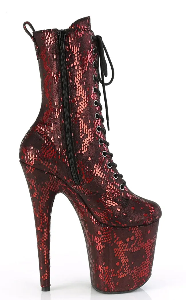 FLAMINGO-1040SPF Red Metallic Snake Print Ankle Boots