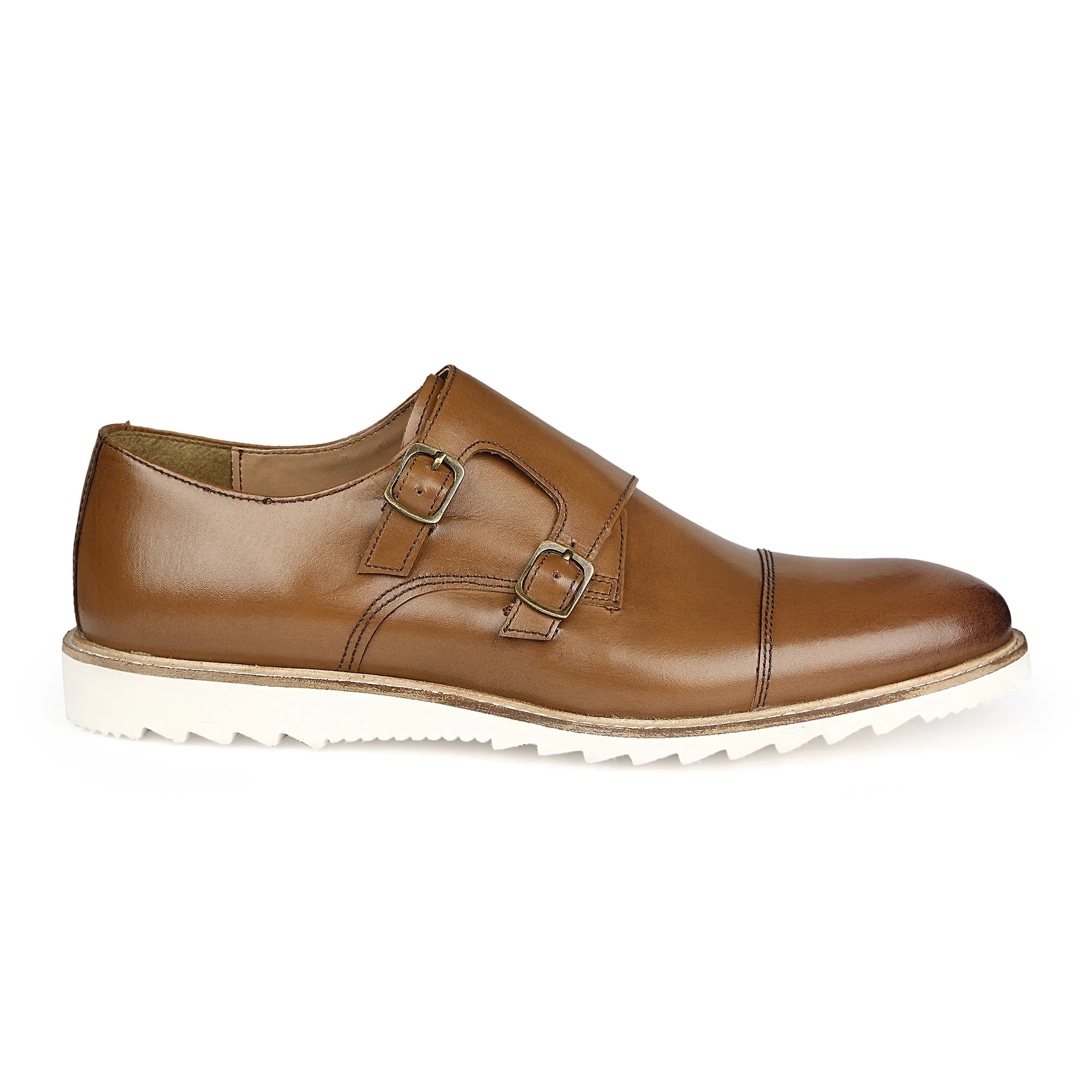 Genuine Leather Tan Double monk Sneaker Shoes