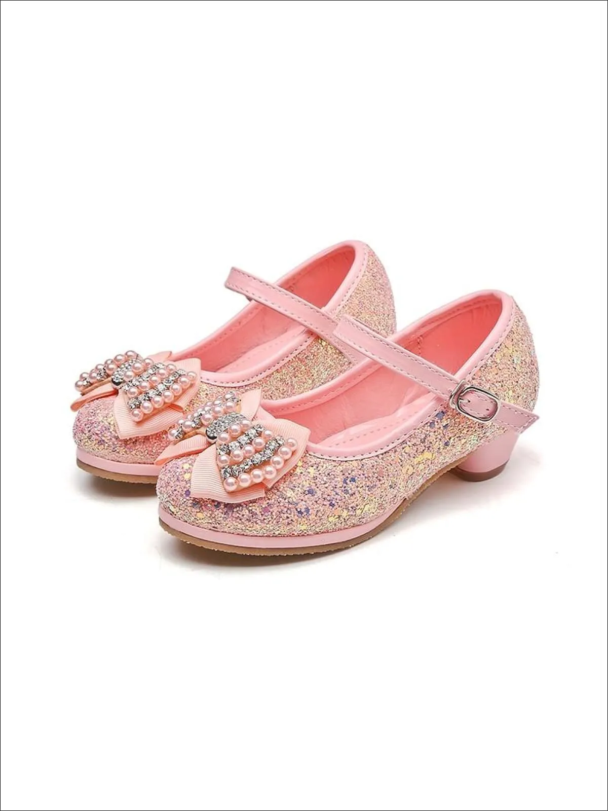 Glitter Bow Tie Pearl Embellished Princess Shoes By Liv and Mia