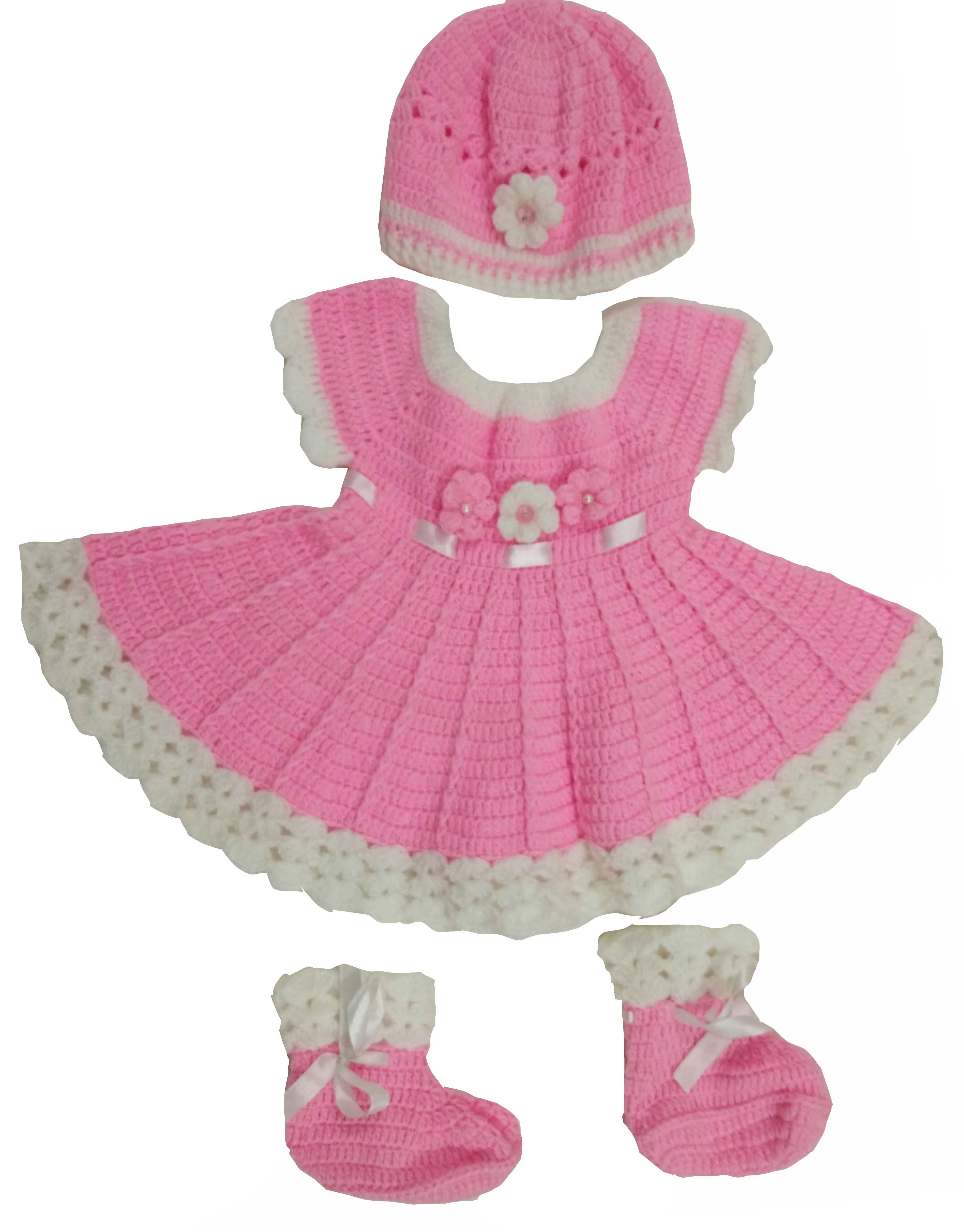 GraminArts new desing baby woolen frock set pink and white color