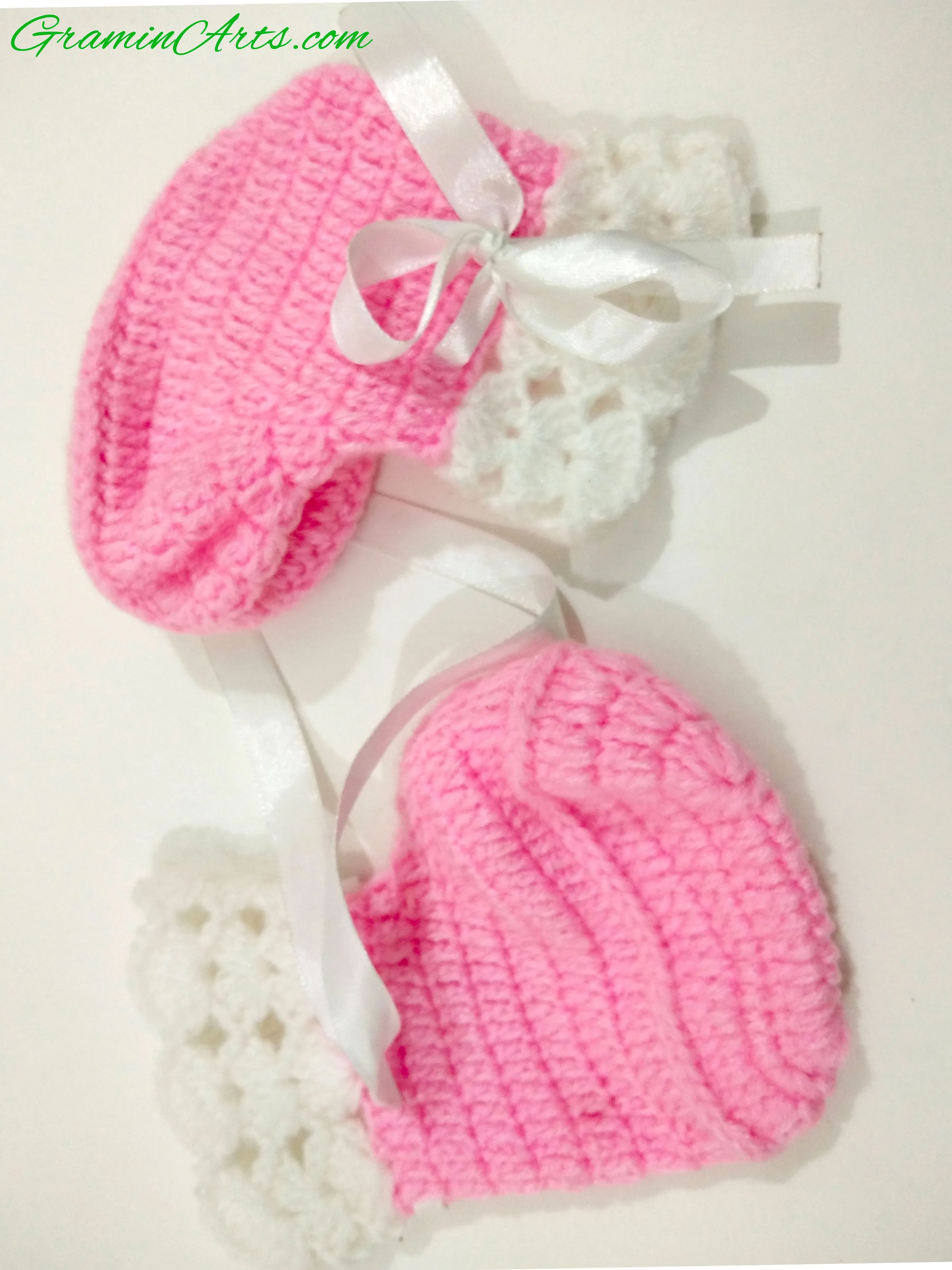 GraminArts new desing baby woolen frock set pink and white color