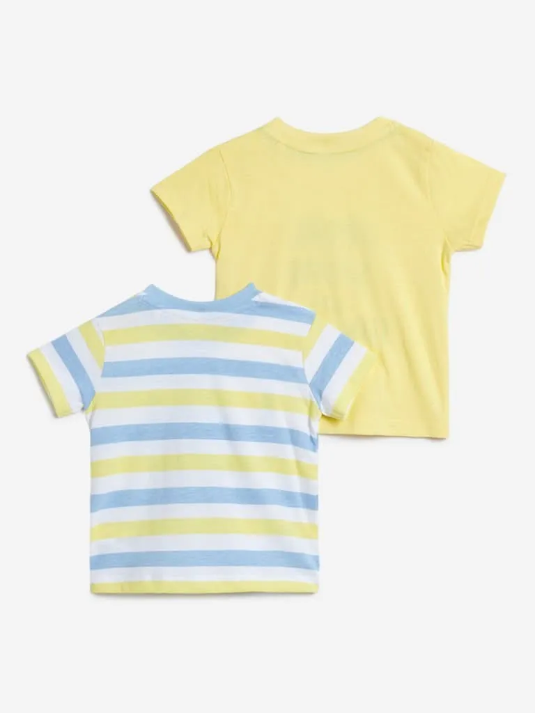 HOP Baby Yellow & Blue Printed T-Shirts Set of Two