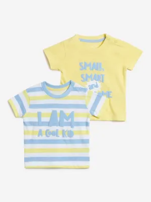 HOP Baby Yellow & Blue Printed T-Shirts Set of Two