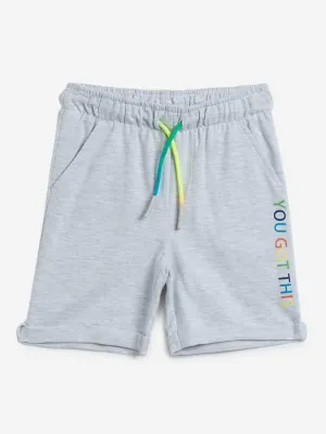 HOP Kids Grey Melange Text Print Shorts