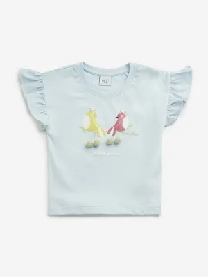 HOP Kids Light Blue Bird Printed Top