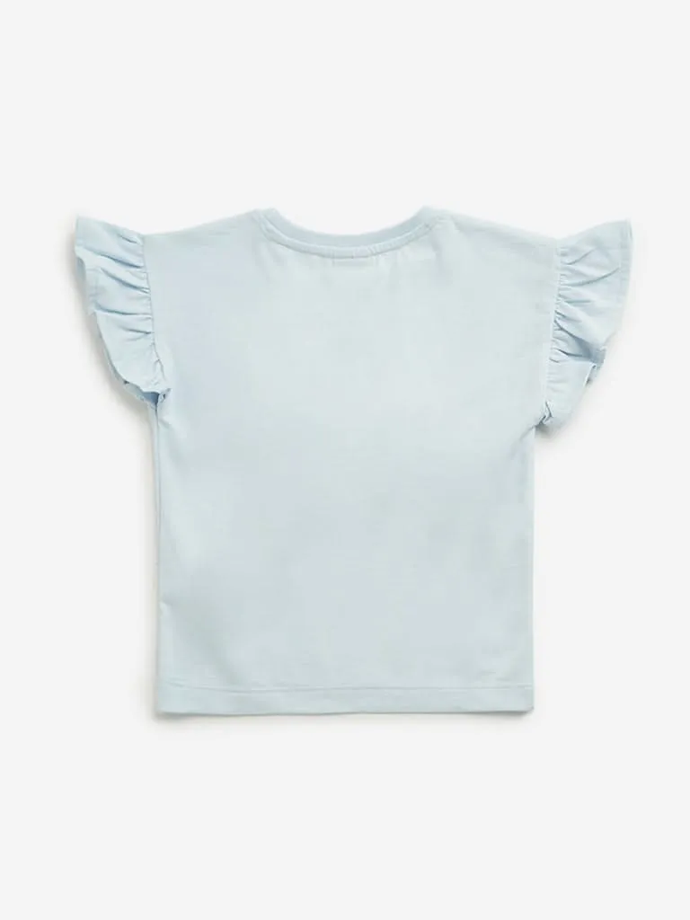 HOP Kids Light Blue Bird Printed Top