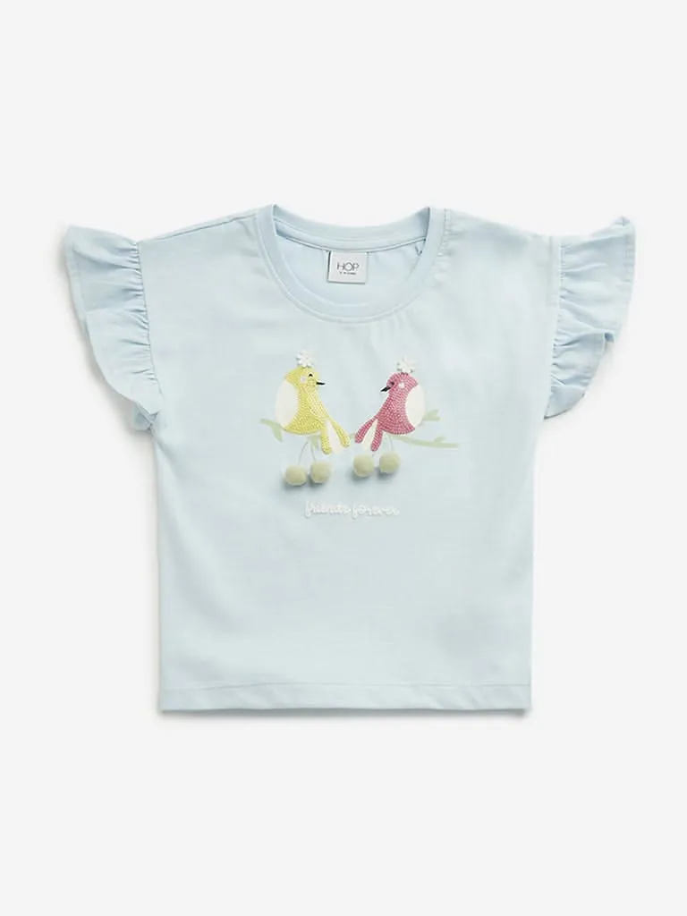 HOP Kids Light Blue Bird Printed Top