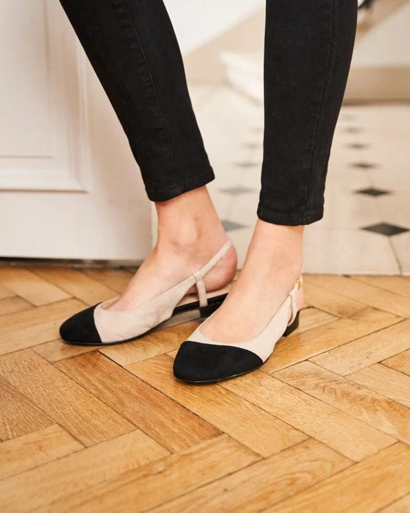 Hortense Vegan Recycled Grain Slingback Pumps | Black & Beige