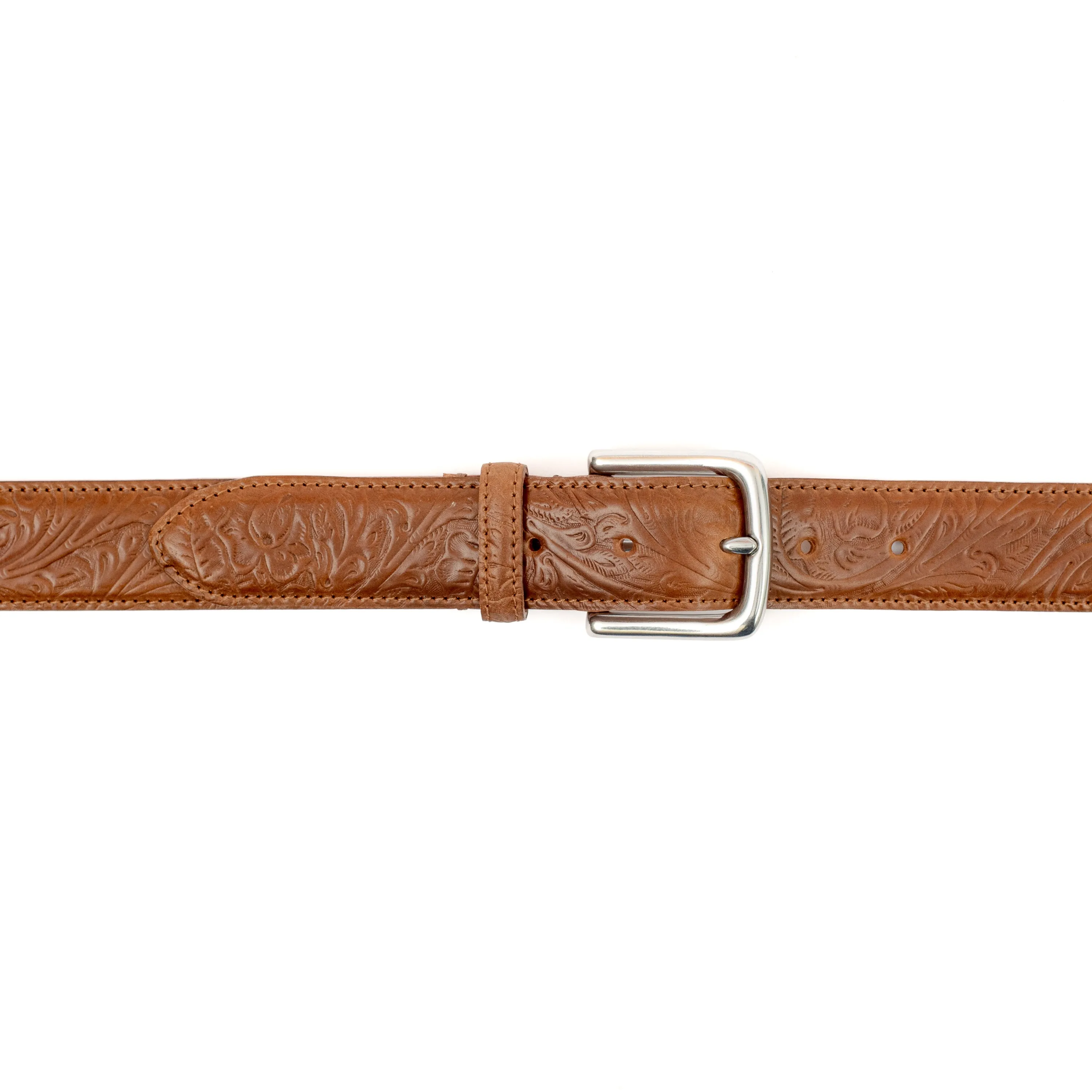 Horween Bourbon Shell Cordovan Leather Belt with Floral Embossing