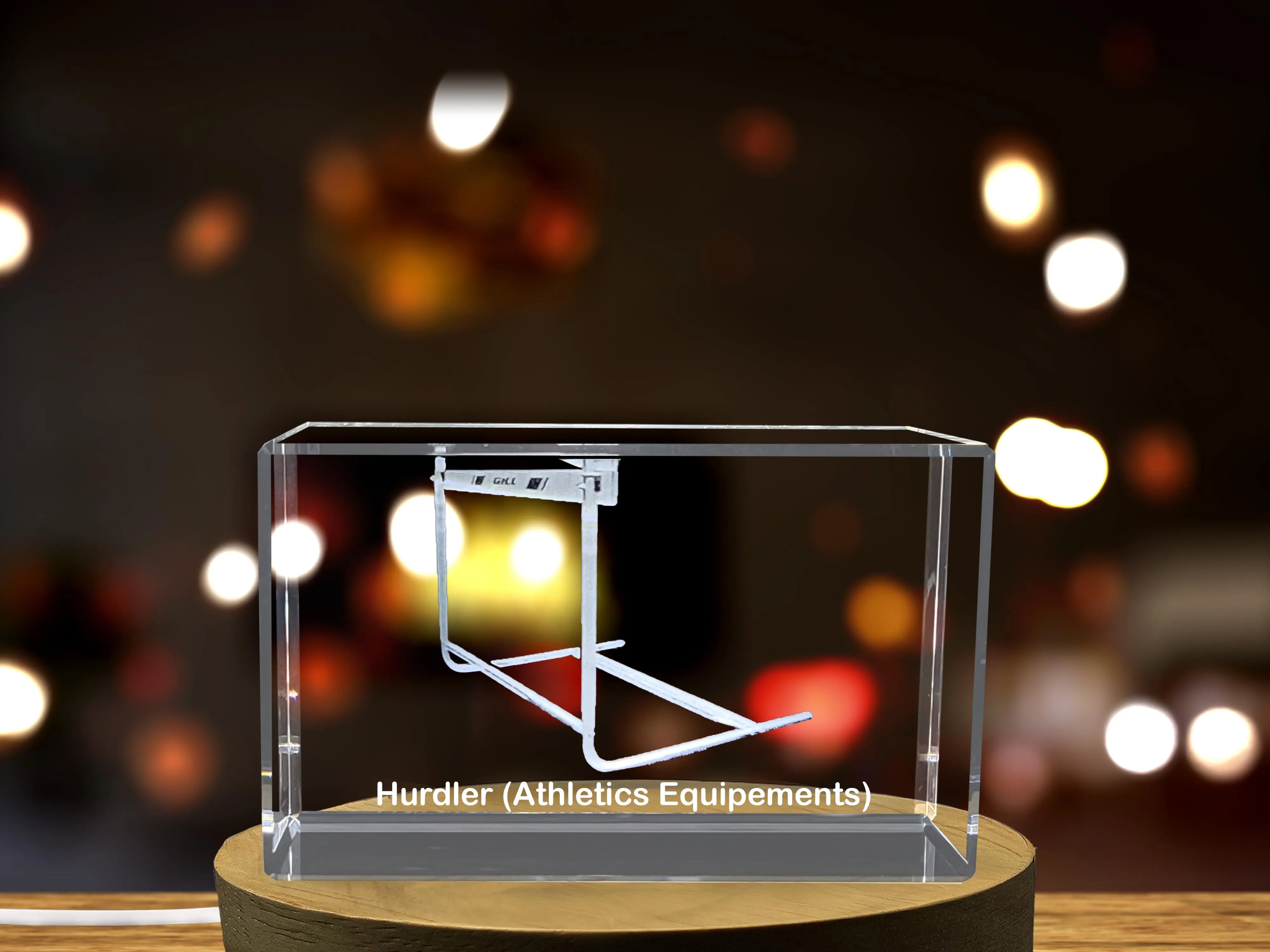 Hurdler Figure 3D Engraved Crystal Trophy - Elegant Collectible for Track & Field Athletes