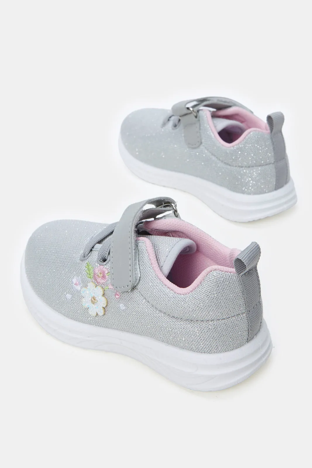 Infant Girls Grey Floral Embellished Trainer