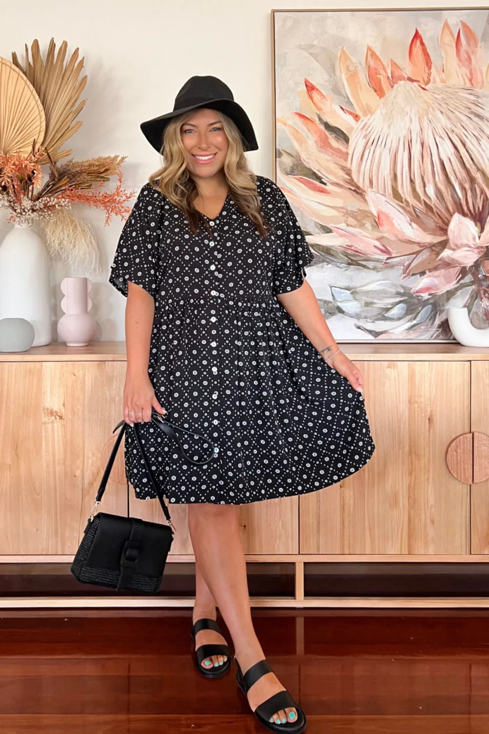 Isla Dress - Black Geo