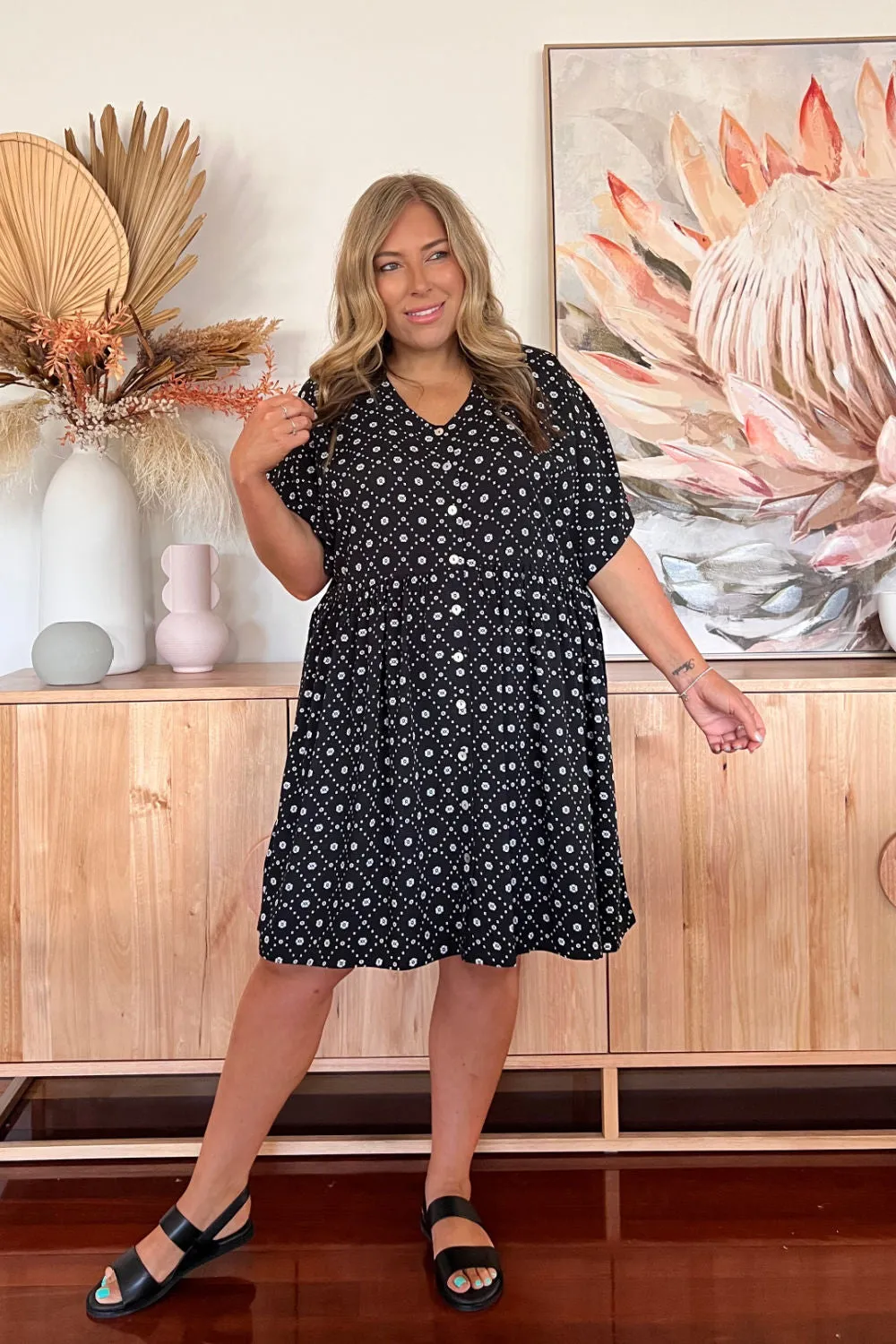 Isla Dress - Black Geo