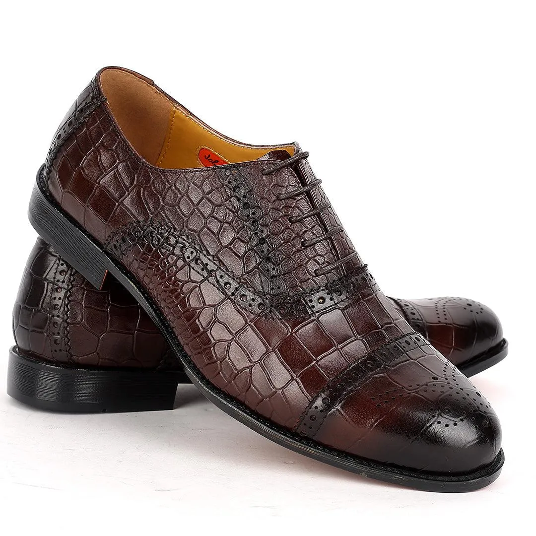 John Foster Oxford Full Crocodile Leather Skin Designed-Brown