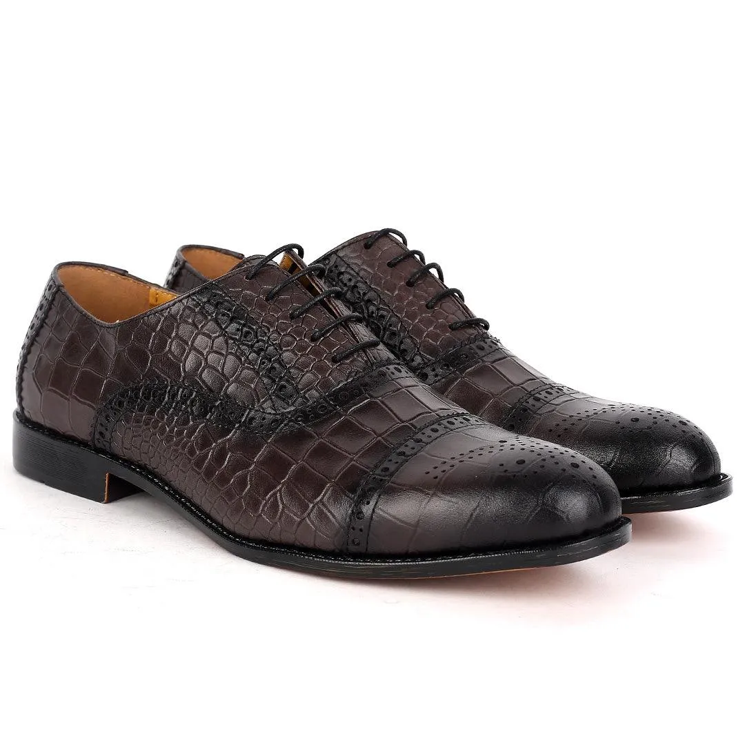 John Foster Oxford Full Crocodile Leather Skin Designed-Brown