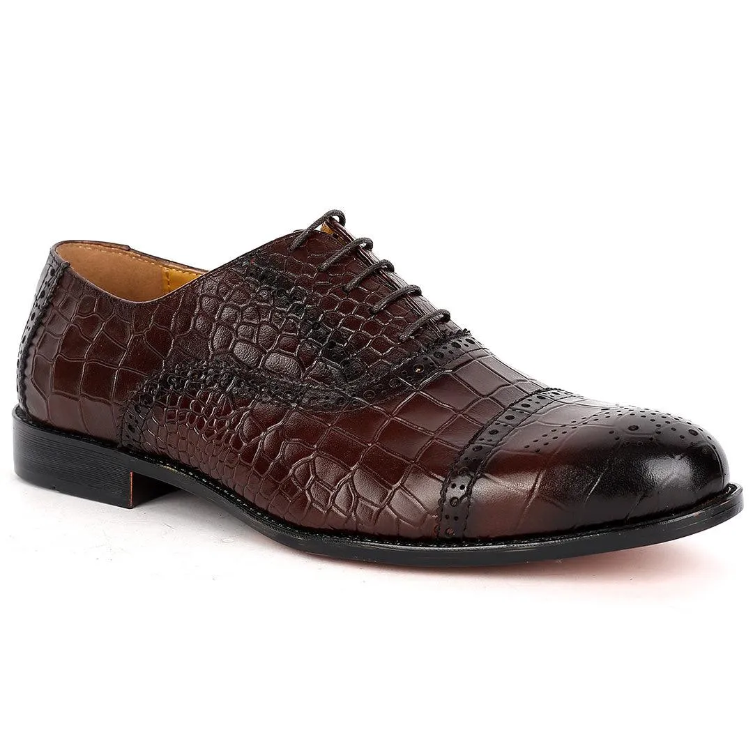 John Foster Oxford Full Crocodile Leather Skin Designed-Brown