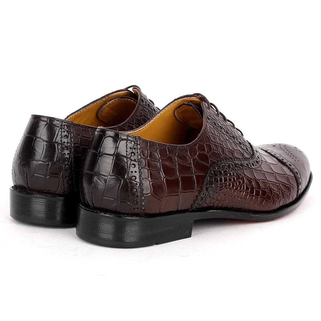 John Foster Oxford Full Crocodile Leather Skin Designed-Brown