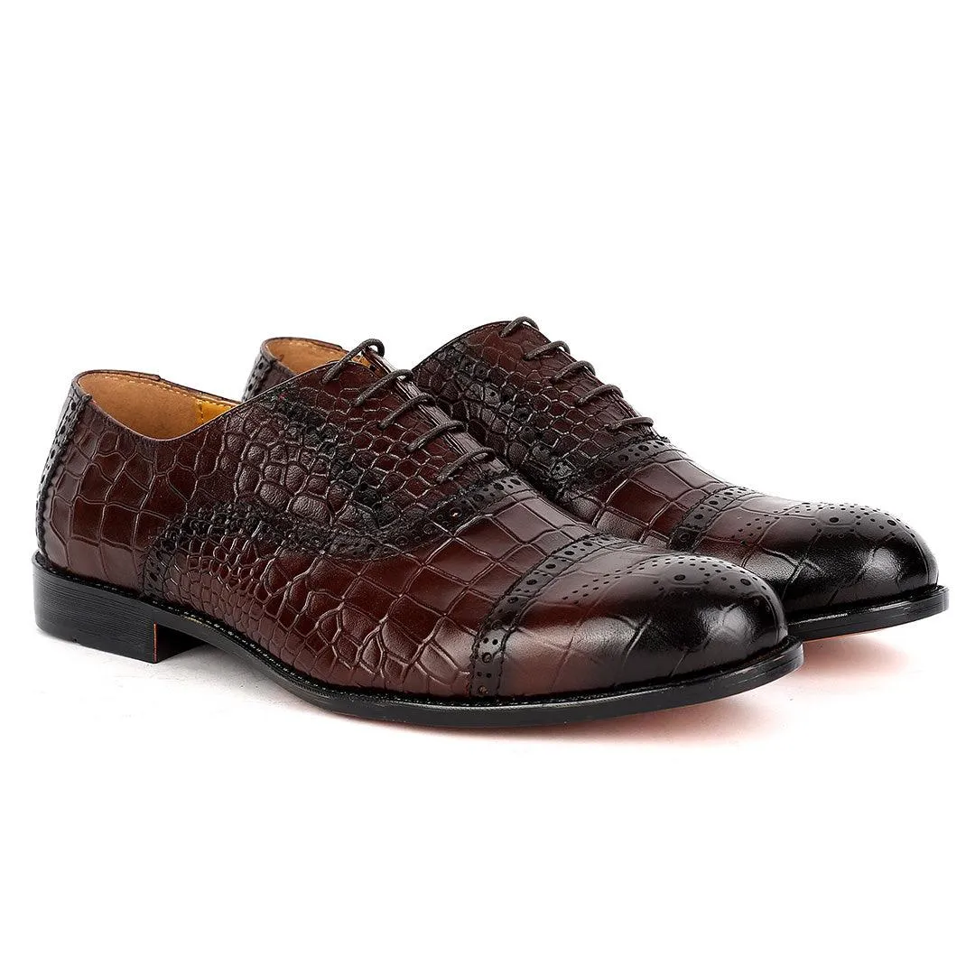 John Foster Oxford Full Crocodile Leather Skin Designed-Brown