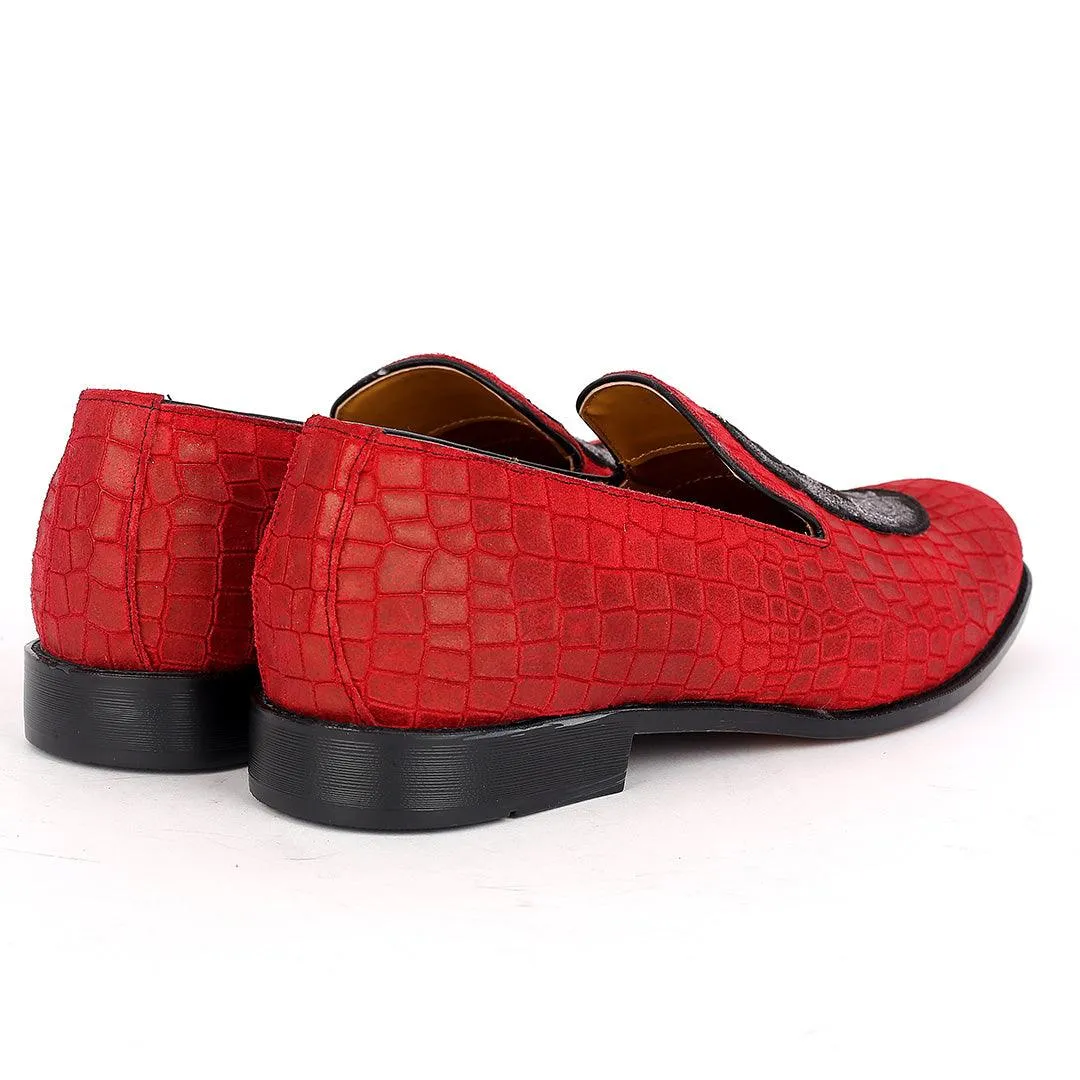 John Foster Red Crocodile Leather Crown Monogram Front Designed Shoes