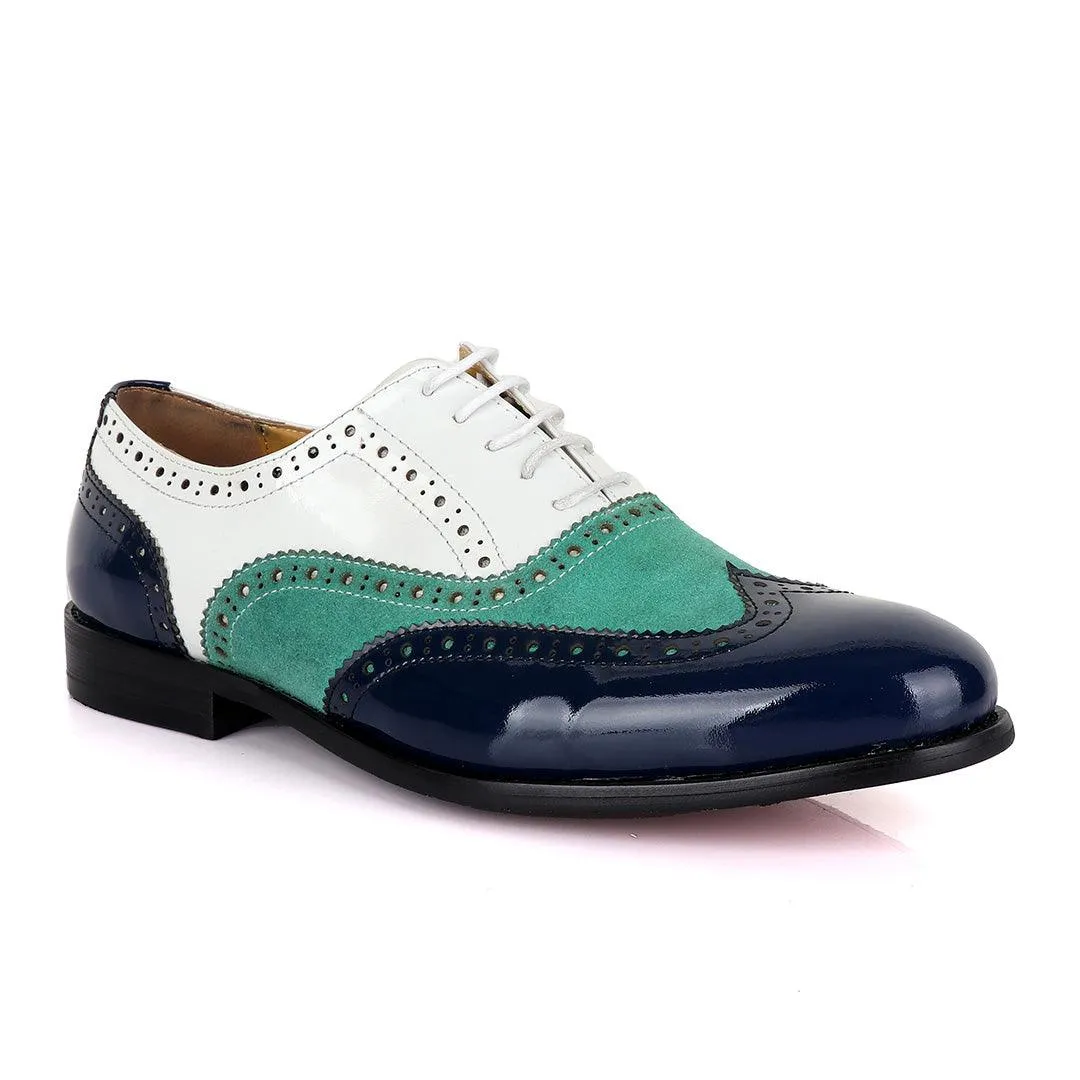 John Mendson Blue Green Suede White Oxford Shoe