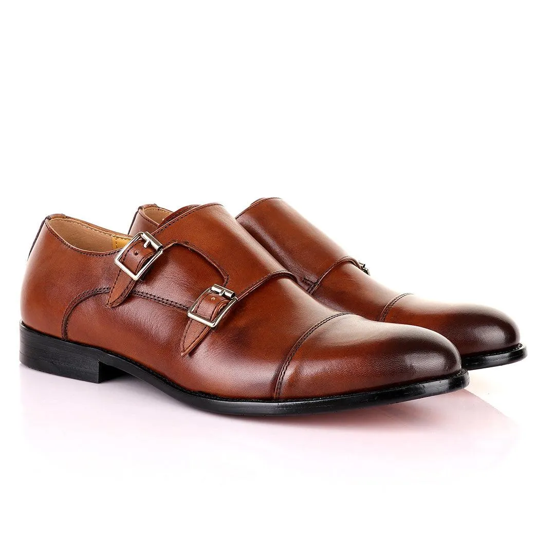 John Mendson Double Monk Strap Brown Leather Shoe