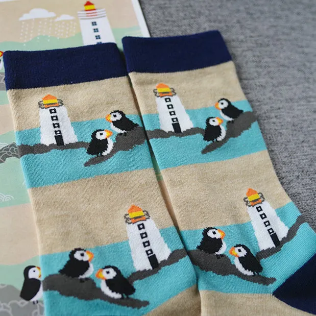 Katiki Point Lighthouse Printed Crew Length Socks