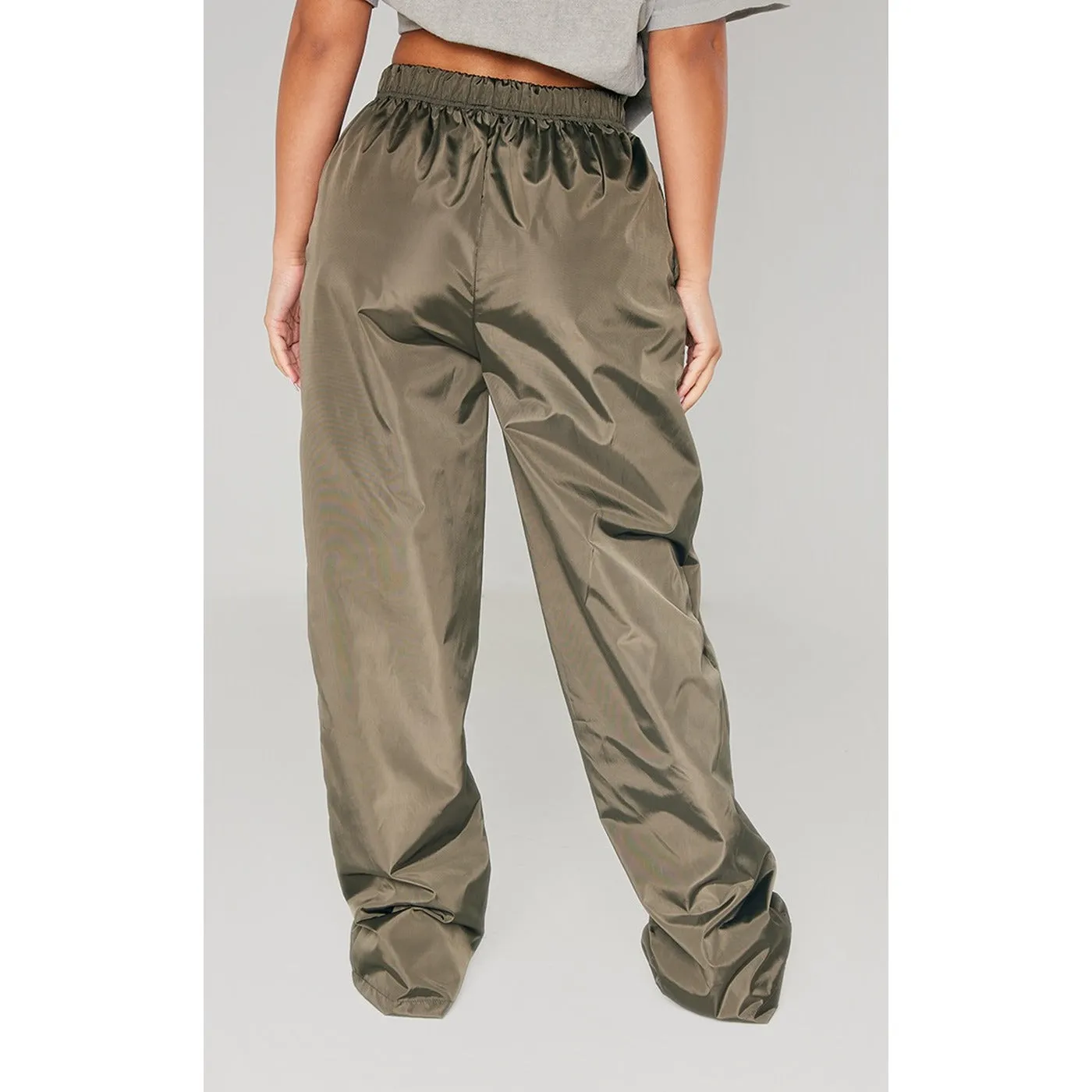 Khaki Drawstring Wide Leg Trousers