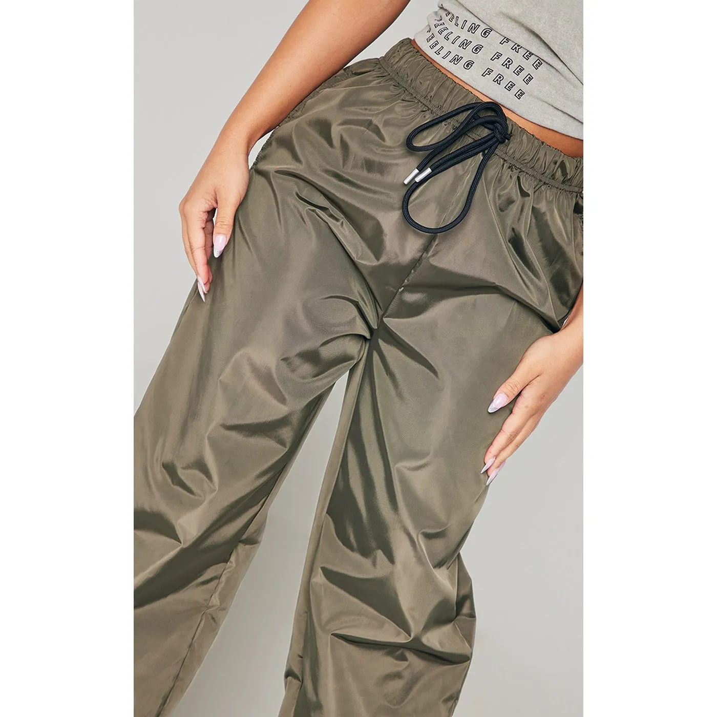 Khaki Drawstring Wide Leg Trousers