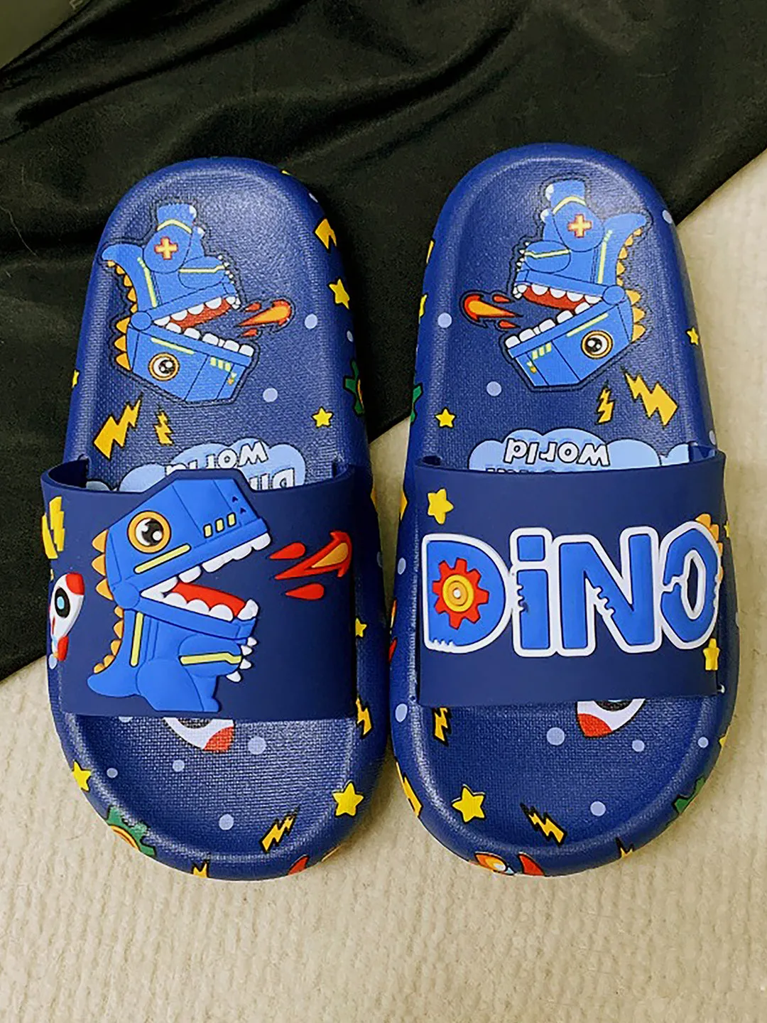 Little Surprise Box Dark Blue all over Dino theme Slip on Clogs/Footwear for Toddlers & Kids