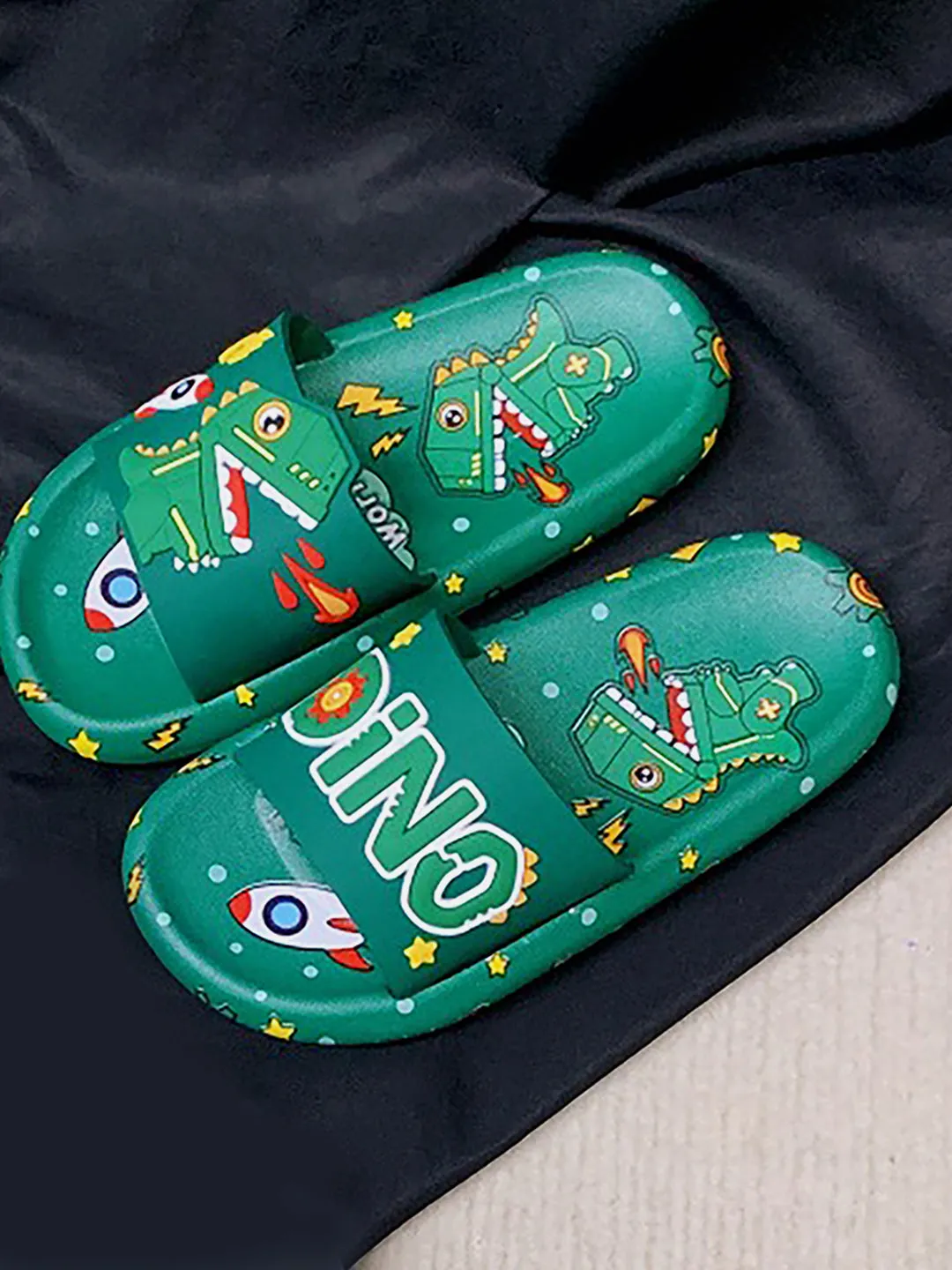 Little Surprise Box Dark Green all over Dino theme Slip on Clogs/Footwear for Toddlers & Kids