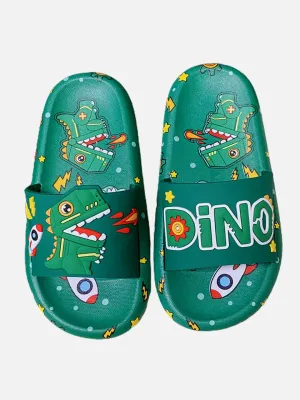 Little Surprise Box Dark Green all over Dino theme Slip on Clogs/Footwear for Toddlers & Kids