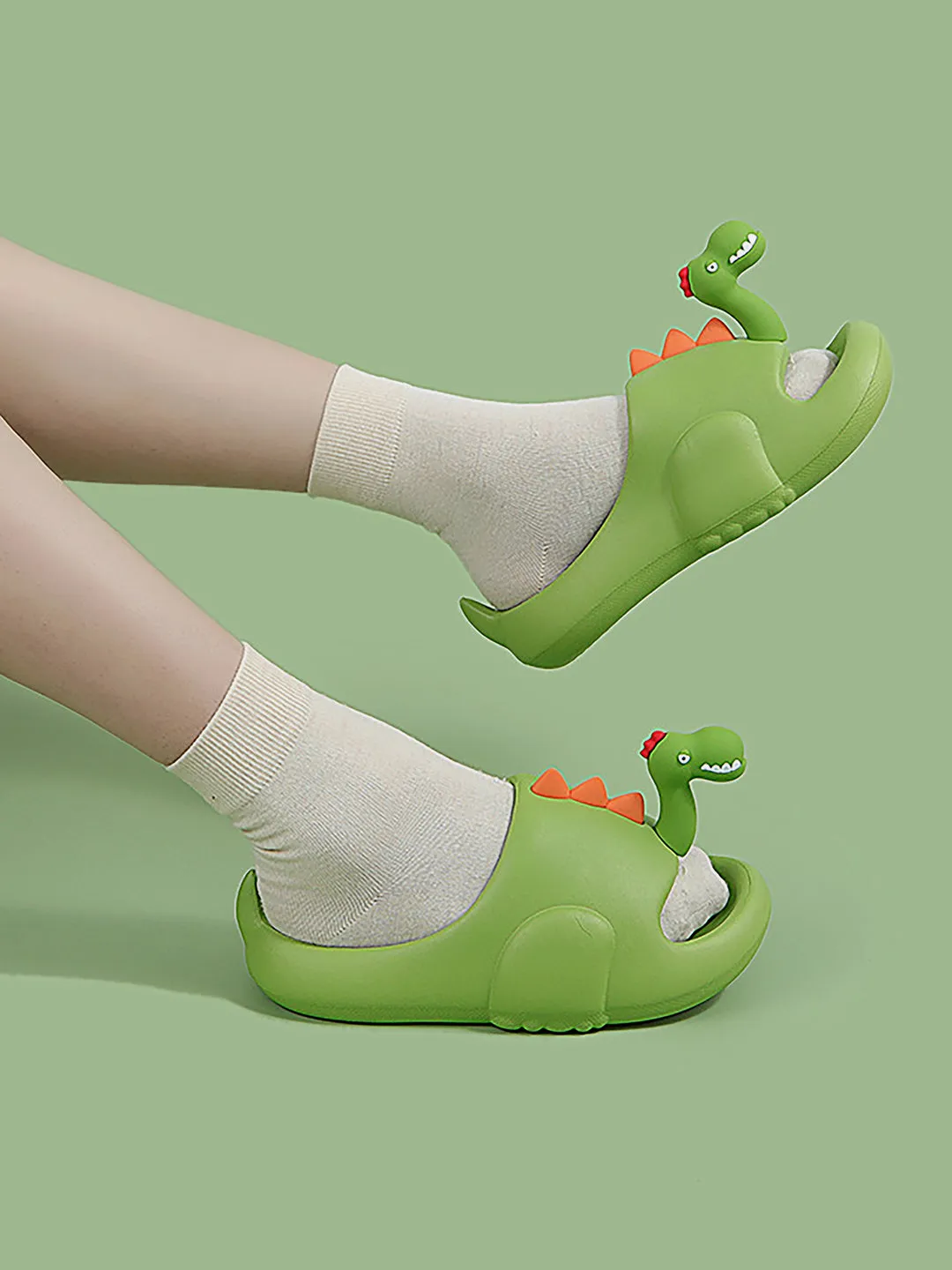 Little Surprise Box Olive 3d Long Neck Dino Slip on Clogs/Footwear for Toddlers & Kids