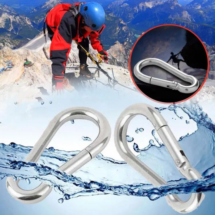 M10 Stainless Steel Carabiner Spring Hook Multi-tool Mountaineering Buckle Lock Camping Hook Rope, Inner Diameter: 9.74mm