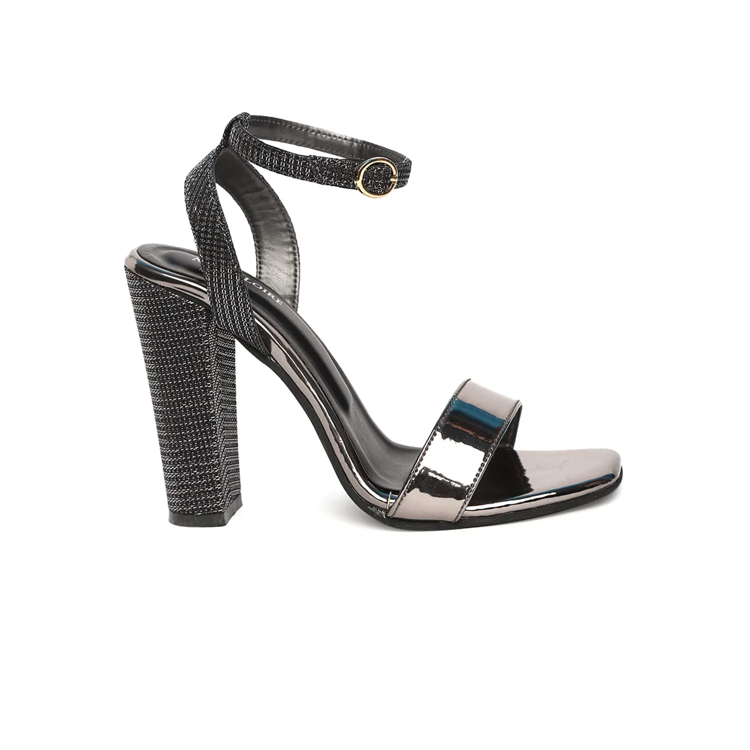 Marc Loire Women's Gun Metal Leather Comfortable Block Heel Sandals for Party Occasions, 5 UK