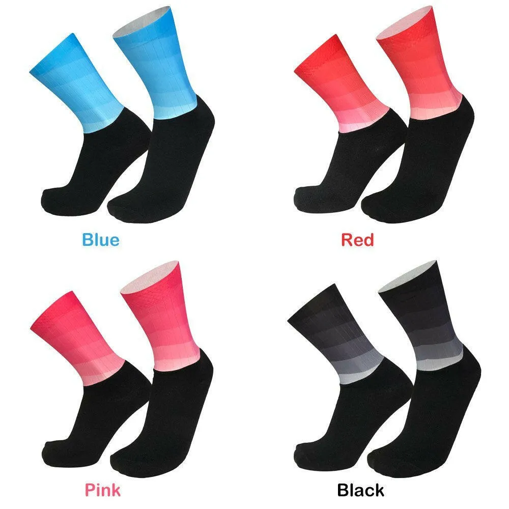 Men Women Gradient Color Socks Silicone Antiskidding Breathable Short Socks for Cycling Running Mountaineering