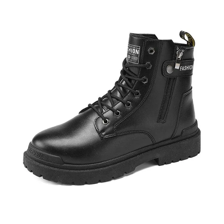 Men's High-Top Leather Motorcycle Boots - Comfortable Work Footwear