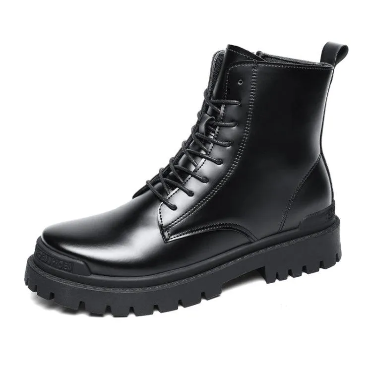 Men's High-Top Leather Motorcycle Boots - Comfortable Work Footwear