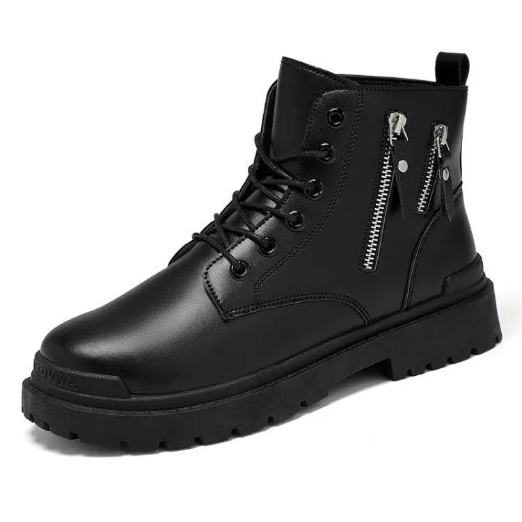 Men's High-Top Leather Motorcycle Boots - Comfortable Work Footwear