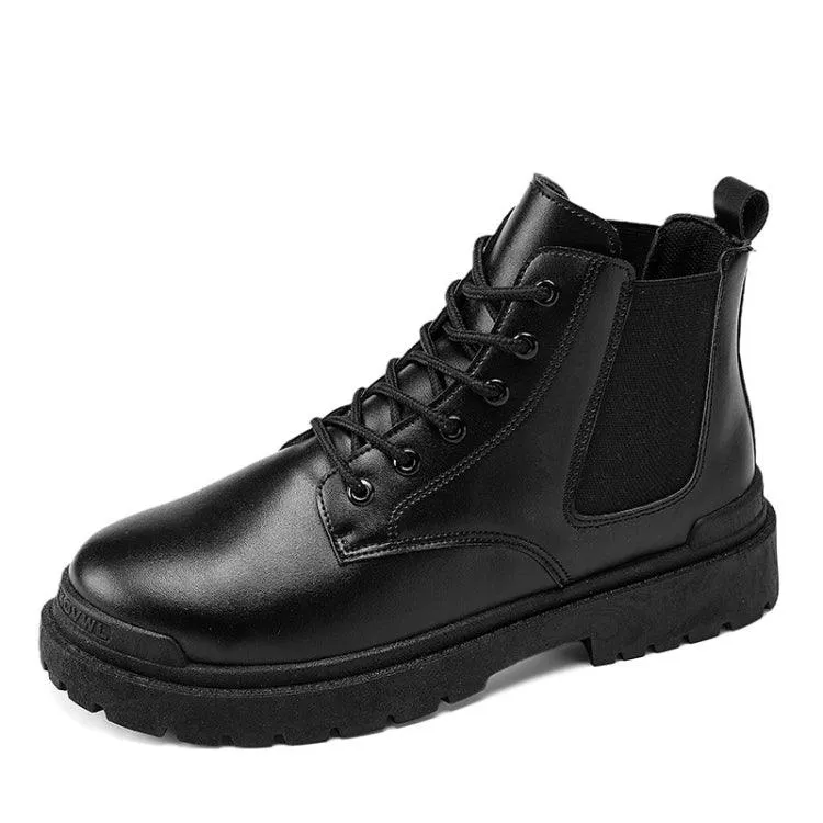 Men's High-Top Leather Motorcycle Boots - Comfortable Work Footwear