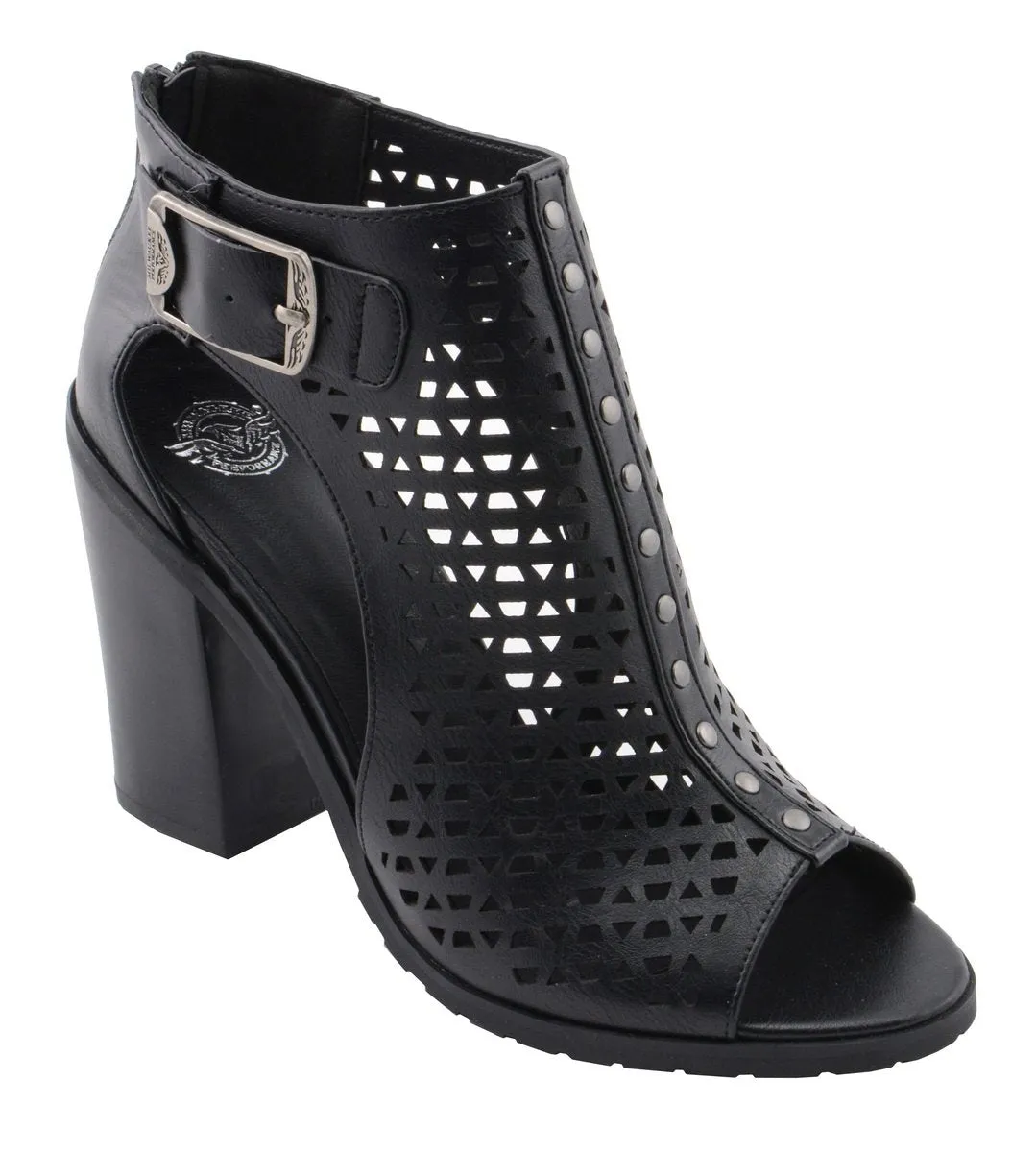 Milwaukee Leather MBL9453 Women's Black Mesh Open-Toe Platform Fashion Casual Heeled Sandals with Buckle Strap