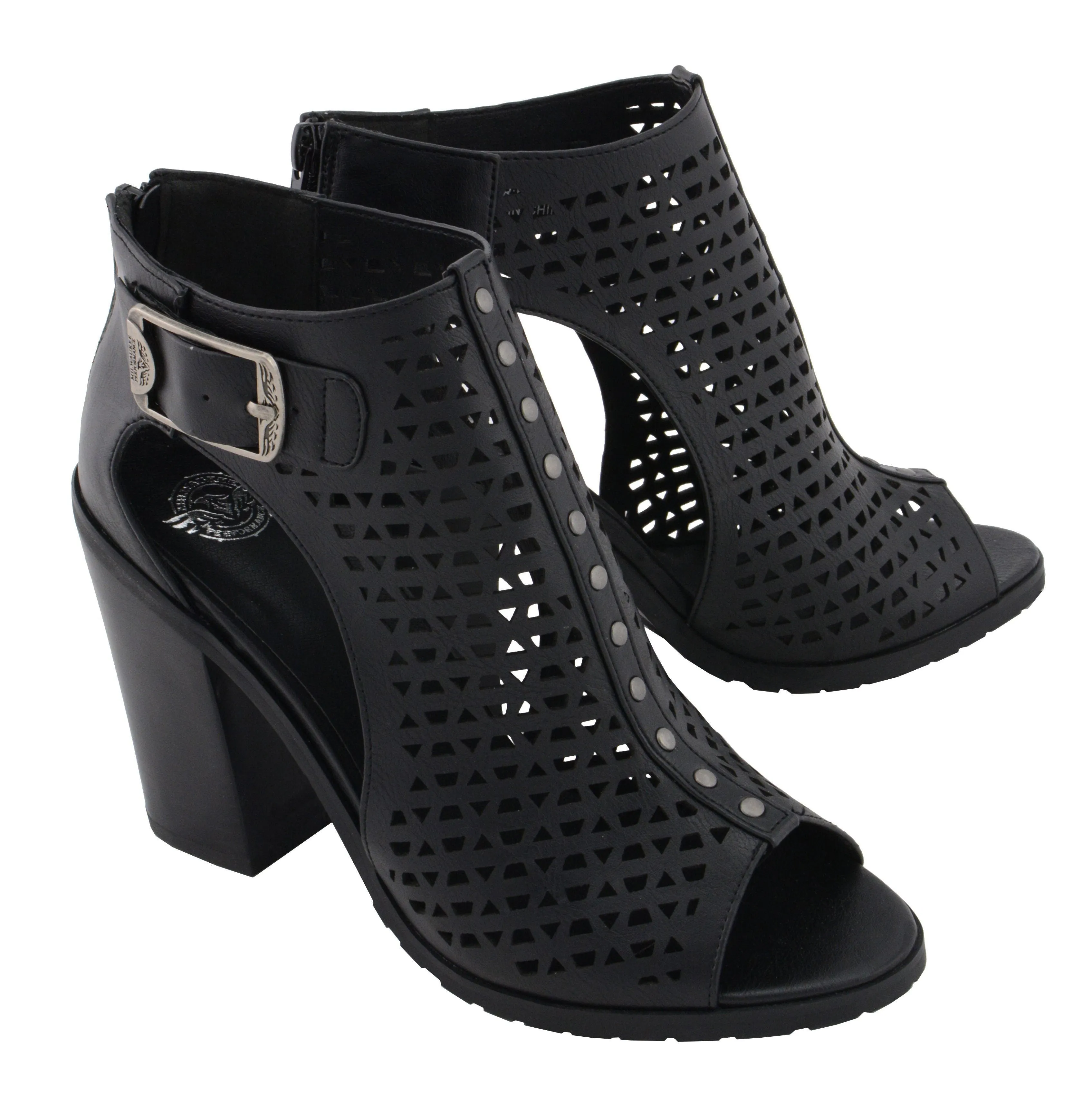 Milwaukee Leather MBL9453 Women's Black Mesh Open-Toe Platform Fashion Casual Heeled Sandals with Buckle Strap