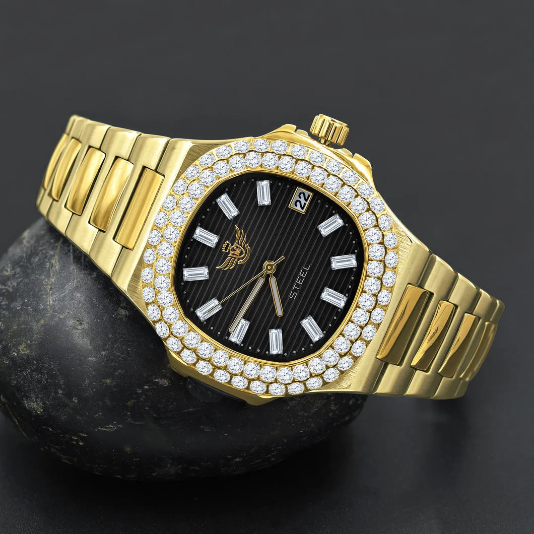 Modern Stainless Steel CZ Bezel Sports Watch